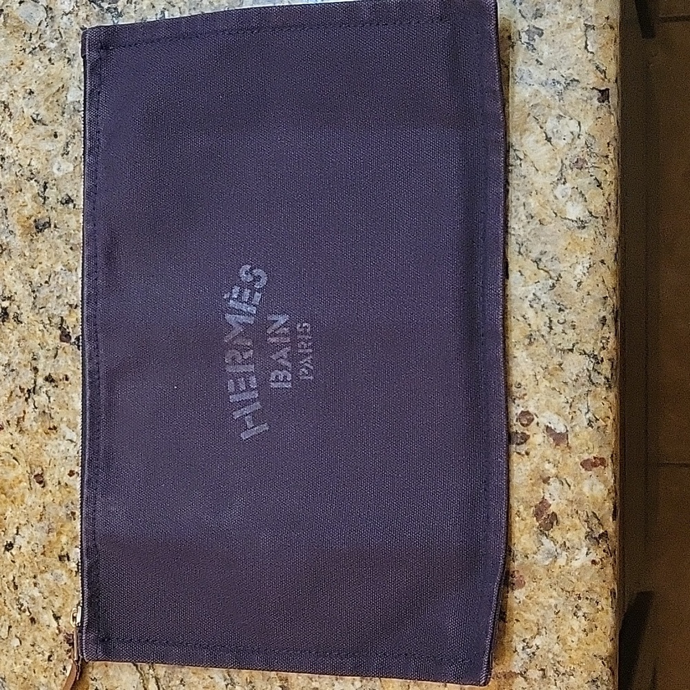 Auth Hermes Trousse Flat MM Purple Canvas Pouch